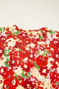 Floral Print Puff Sleeve Surplice Blouse
