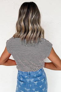 Striped Round Neck Cap Sleeve T-Shirt
