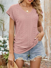 Eyelet V-Neck Short Sleeve Top