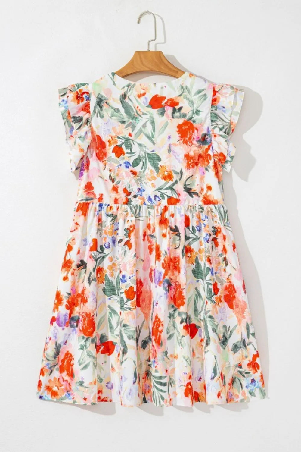 Floral Double Ruffle Sleeve V Neck Mini Dress