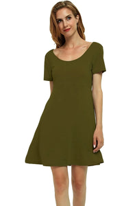 Round Neck Short Sleeve Flared Summer Dress