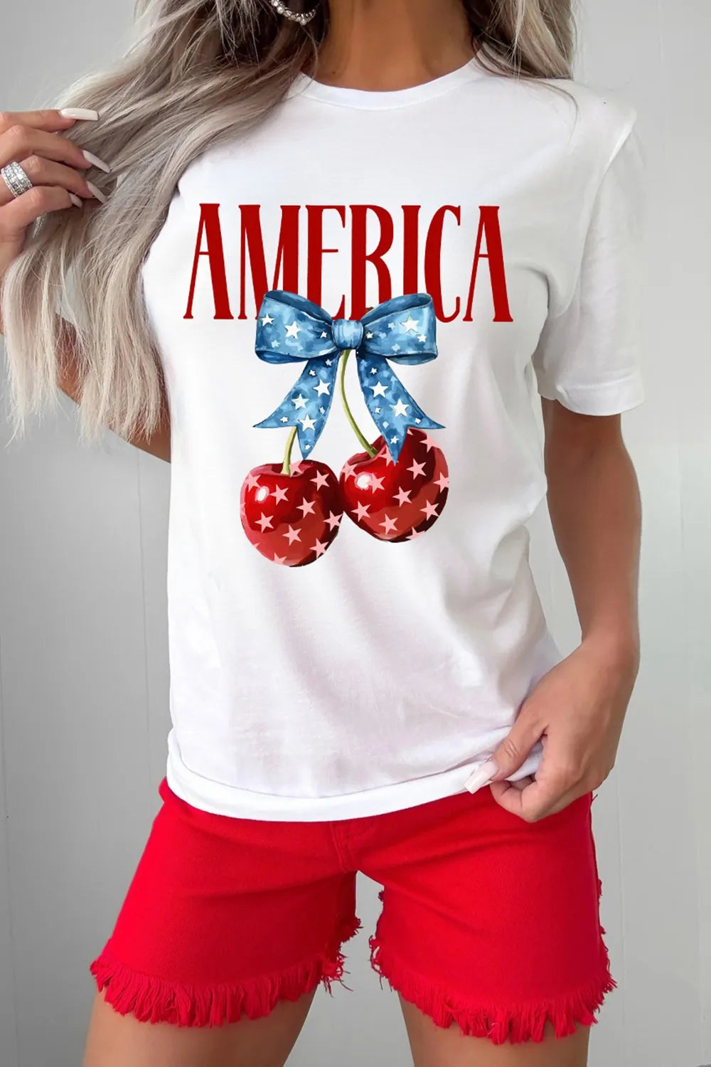 AMERICA Bow Cherry Crewneck T Shirt