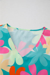 Floral Print Bubble Sleeve V Neck Peplum Blouse