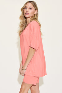 Bamboo Full Size V-Neck Drop Shoulder T-Shirt and Shorts Set