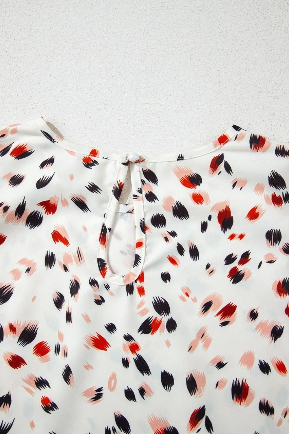 Abstract Print Ruffle Flutter Sleeve Keyhole Back Slim Blouse