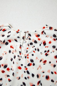 Abstract Print Ruffle Flutter Sleeve Keyhole Back Slim Blouse