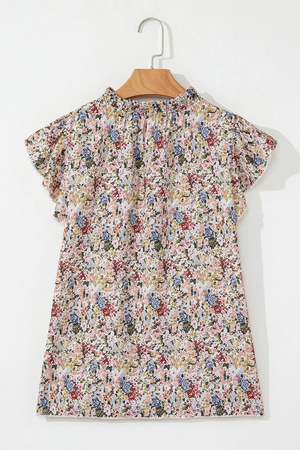Floral Print Ruffle Cap Sleeve Blouse