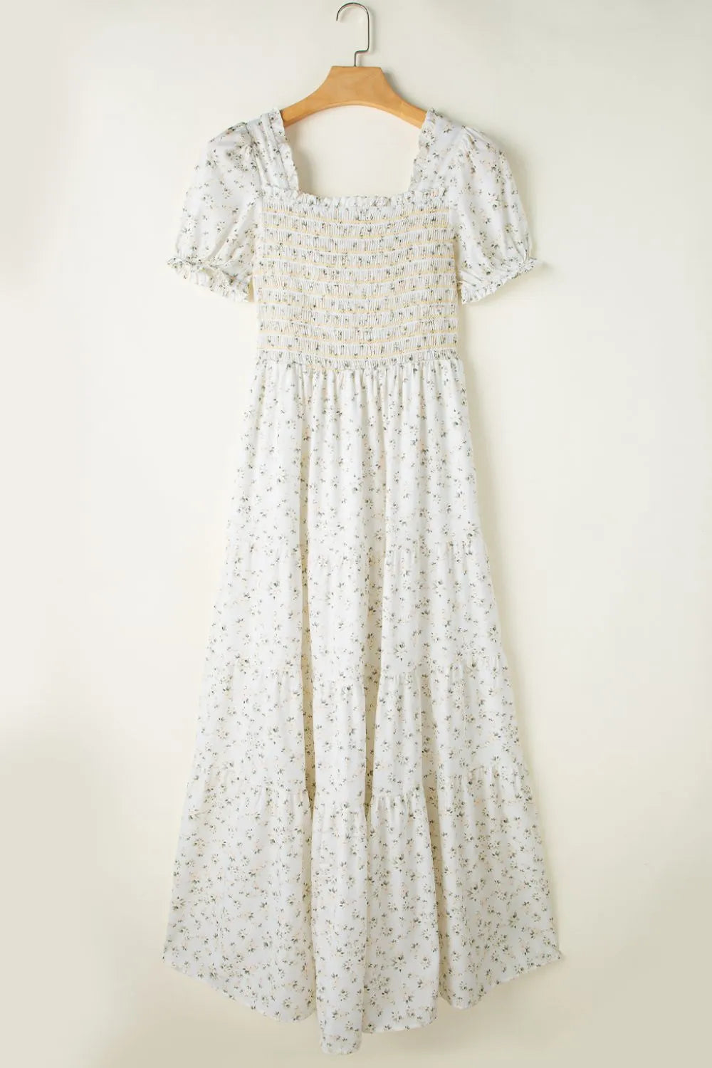 Floral Smocked Short Puff Sleeve Maxi Dress