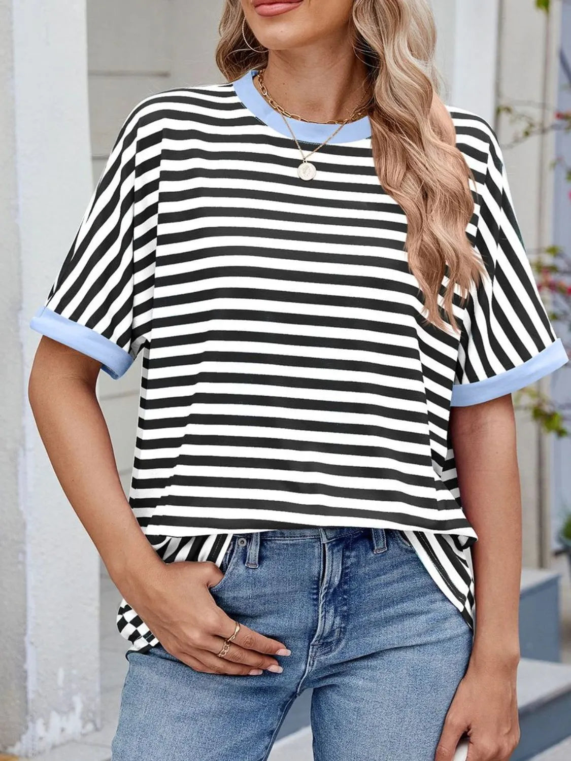 Striped Round Neck Half Sleeve T-Shirt
