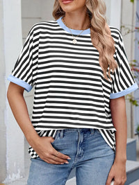 Striped Round Neck Half Sleeve T-Shirt