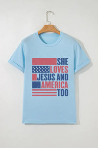 Patriotic US Flag Round Neck Short Sleeve T-Shirt