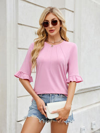 Florira Round Neck Ruffled Half Sleeve T-Shirt