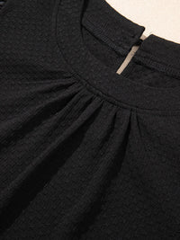 Bubble Sleeve Patchwork Textured Blouse