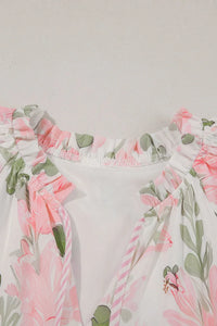 Floral Contrast Edge Layered Short Sleeve Mini Dress