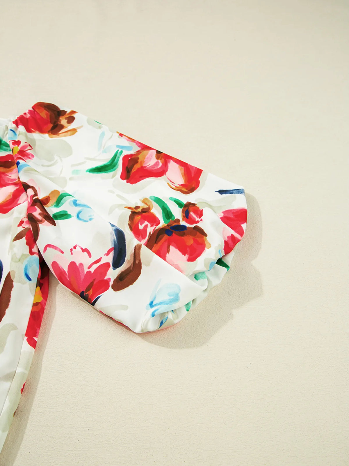 Floral Print Puffy Half Sleeve Blouse