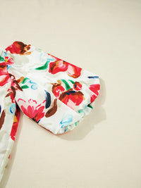 Floral Print Puffy Half Sleeve Blouse
