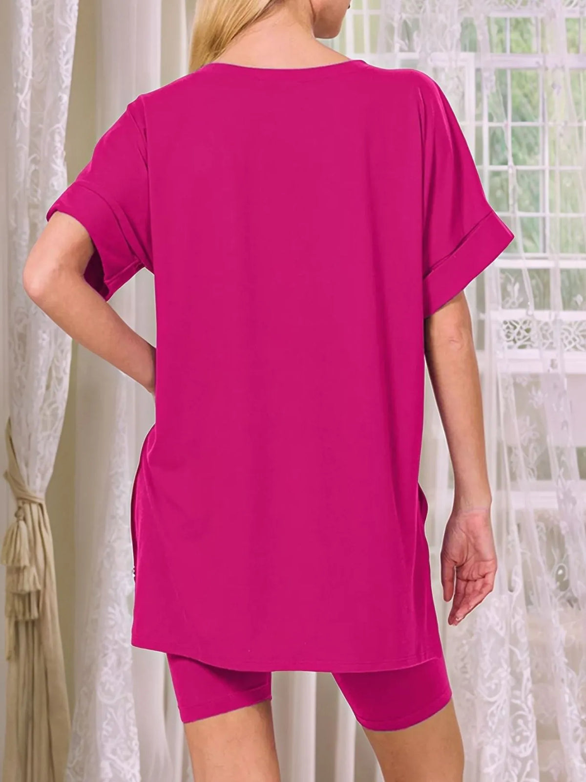 V-Neck High-Low T-Shirt and Shorts Set