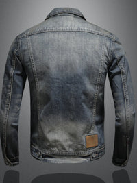 Men's Plus Size Washed Zip Up Denim Jacket with Chest Pockets