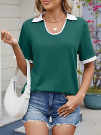 Contrast Trim Collar Short Sleeve Casual T-Shirt