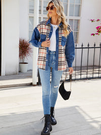 Plaid Long Sleeve Denim Jacket