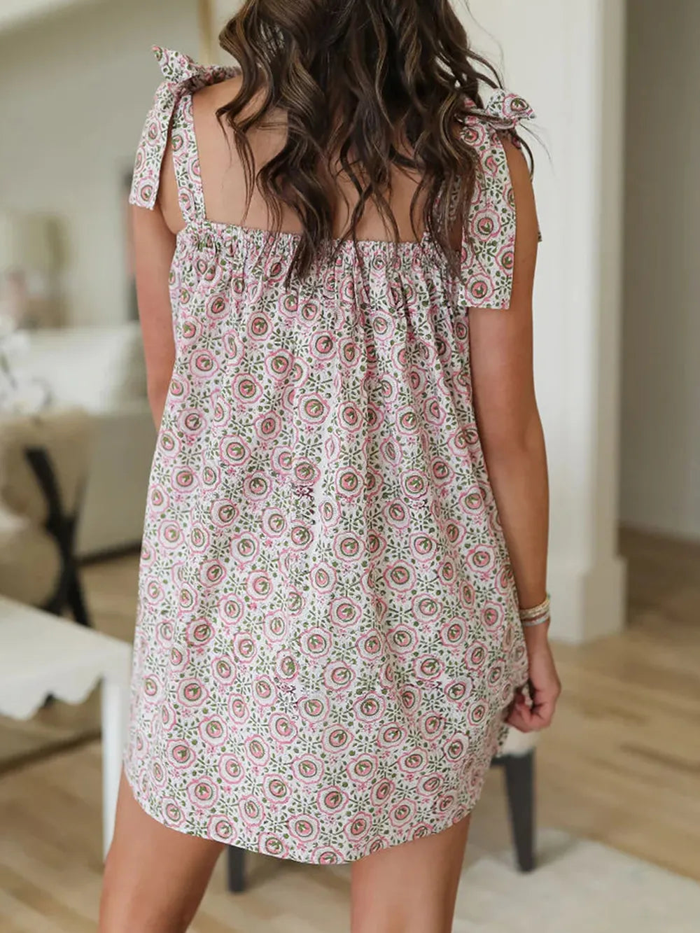 Printed Tie Shoulder Mini Cami Dress