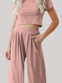 Round Neck Short Sleeve Top and Pants Set
