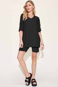 Bamboo Full Size V-Neck Drop Shoulder T-Shirt and Shorts Set