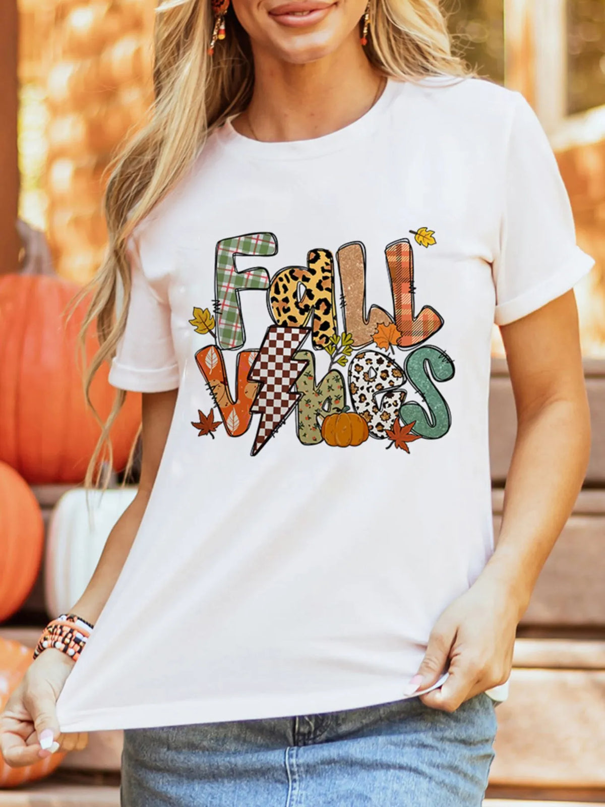 FALL VIBES Cotton Blend Casual T Shirt