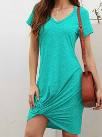 V-Neck Twisted Knot T-Shirt Dress