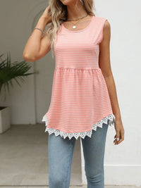 Lace Trim Sleeveless Babydoll Tank Top
