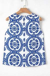 Printed Crew Neck Sleeveless Top
