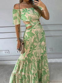 Full Size Cutout Off-Shoulder Printed Maxi Dress Plus Size