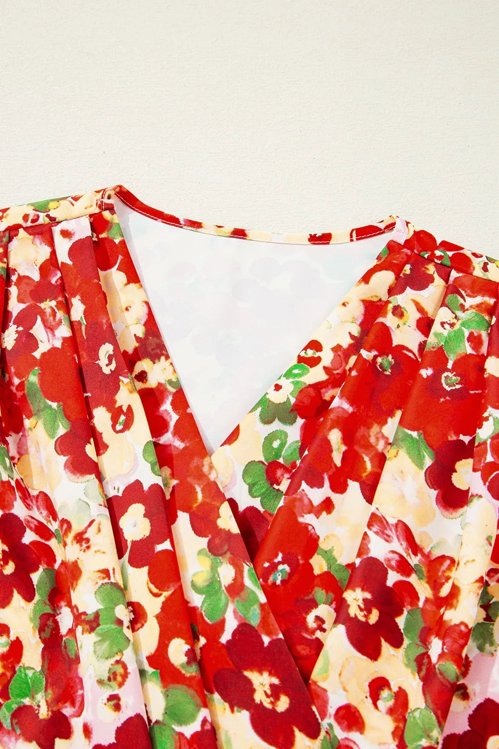 Floral Print Puff Sleeve Surplice Blouse