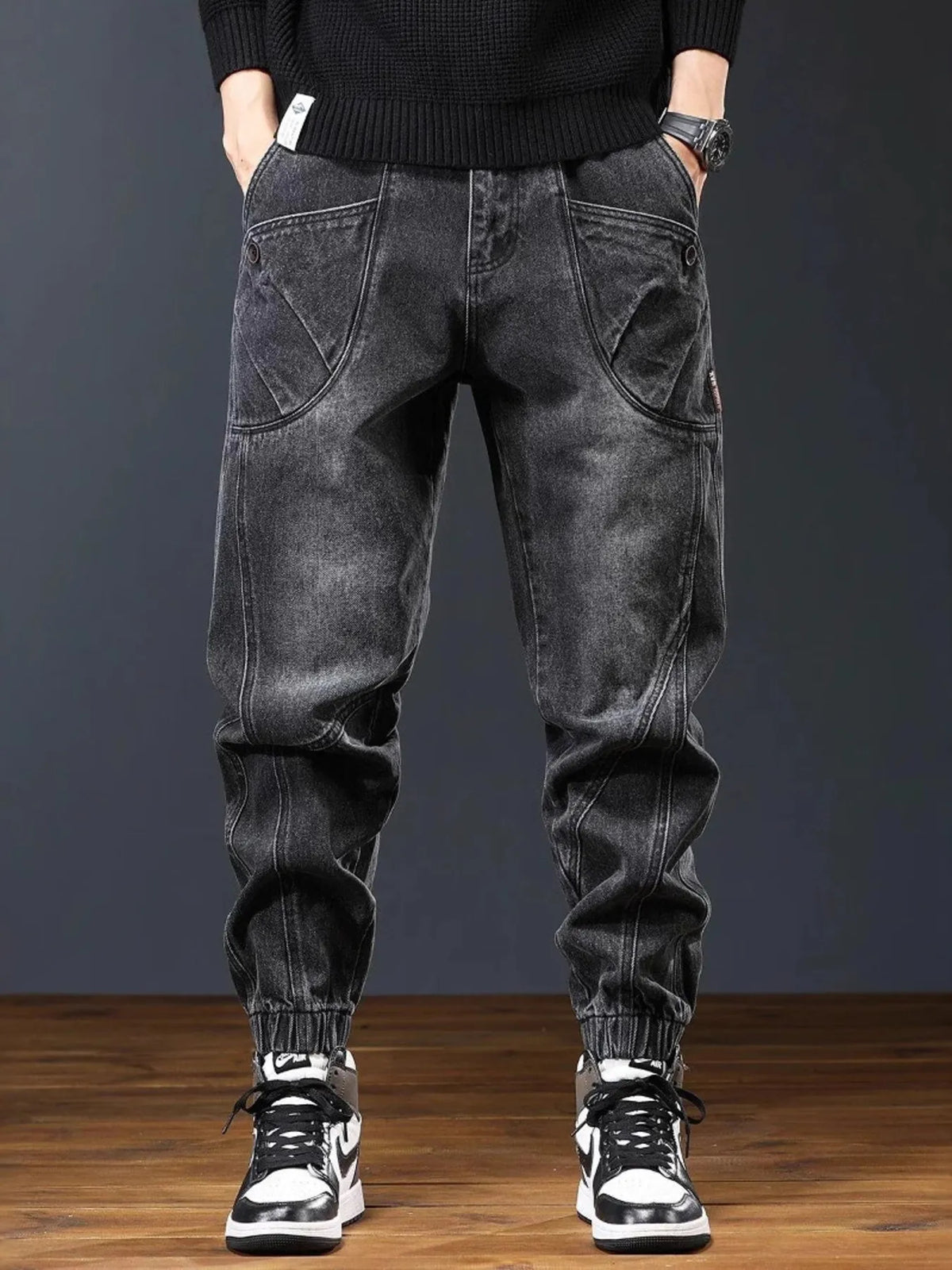Men's Plus Size Washed Cargo Jogger Jeans