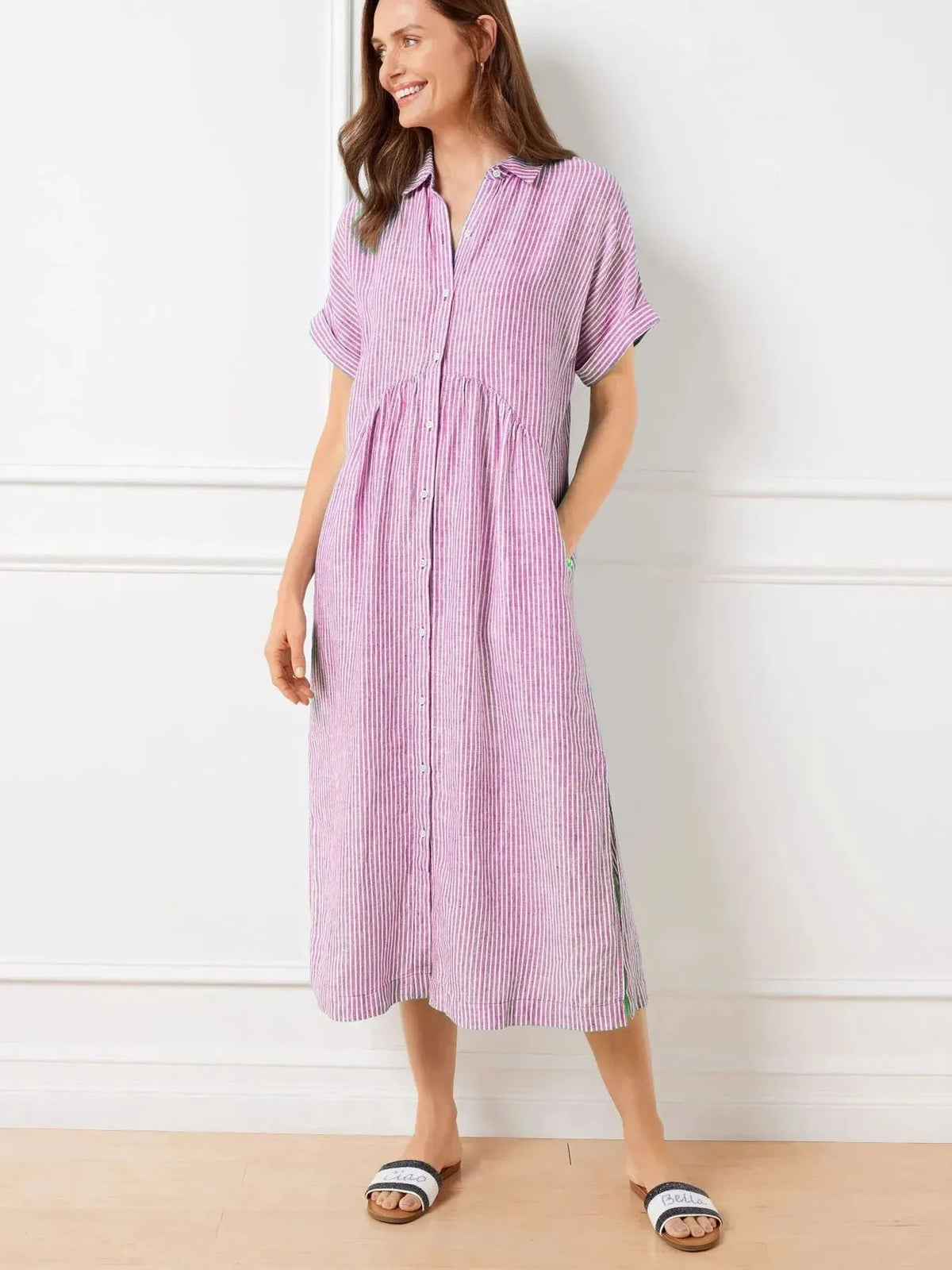 Full Size Striped Button-Front Midi Dress Plus Size
