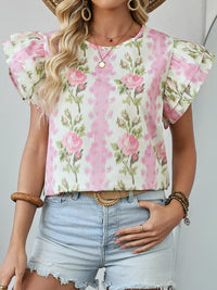 Floral Print Ruffled Sleeve Blouse