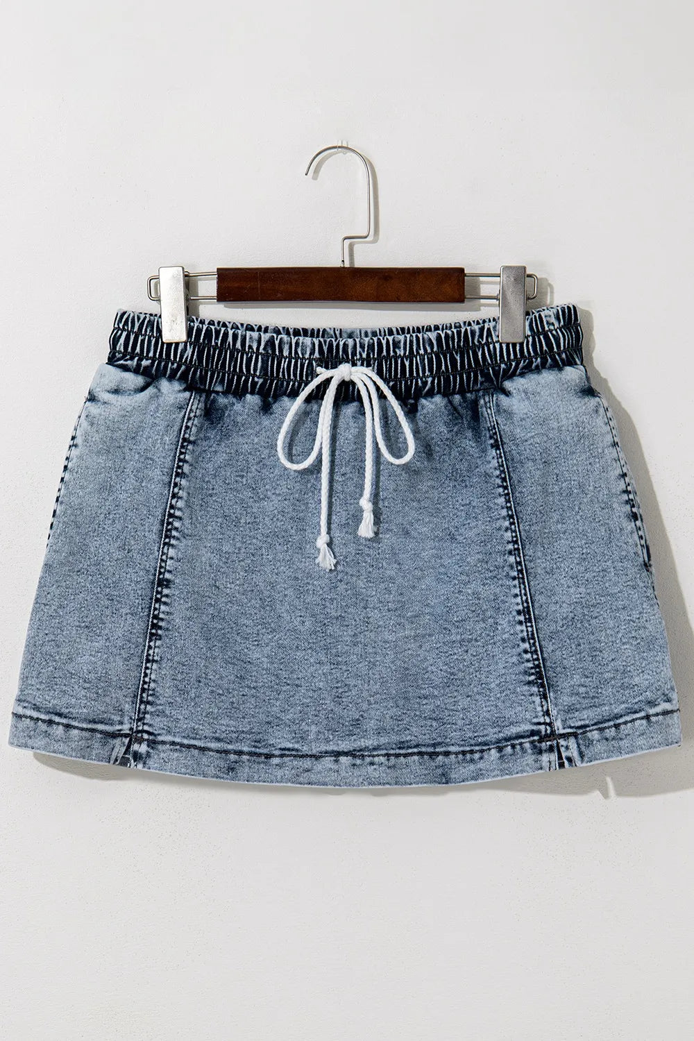Drawstring High Waist Pocketed Denim Shorts