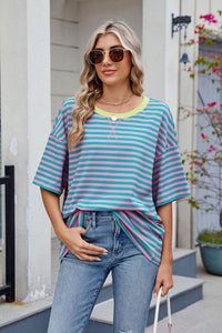 Contrast Striped Round Neck Half Sleeve T-Shirt