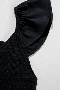 V Neck Ruffled Cap Sleeve Smocked Maxi Dress