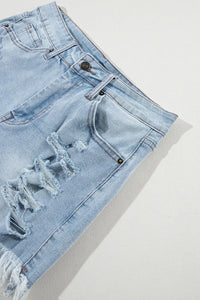 Distressed Raw Hem High Waist Denim Shorts