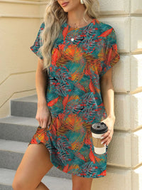 Printed Round Neck Short Sleeve Mini Dress