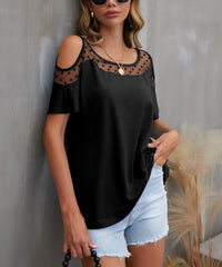 Cold Shoulder Mesh Polka Dot Top