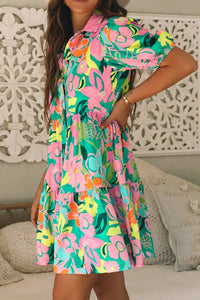Button Down Floral Puff Sleeve Babydoll Dress