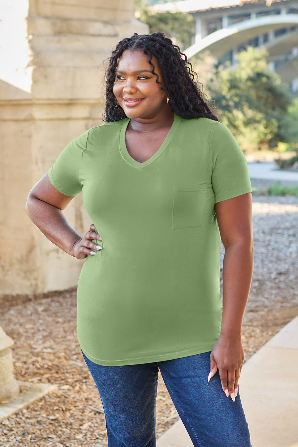 Bamboo Full Size V-Neck Short Sleeve T-Shirt