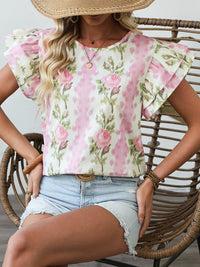 Floral Print Ruffled Sleeve Blouse