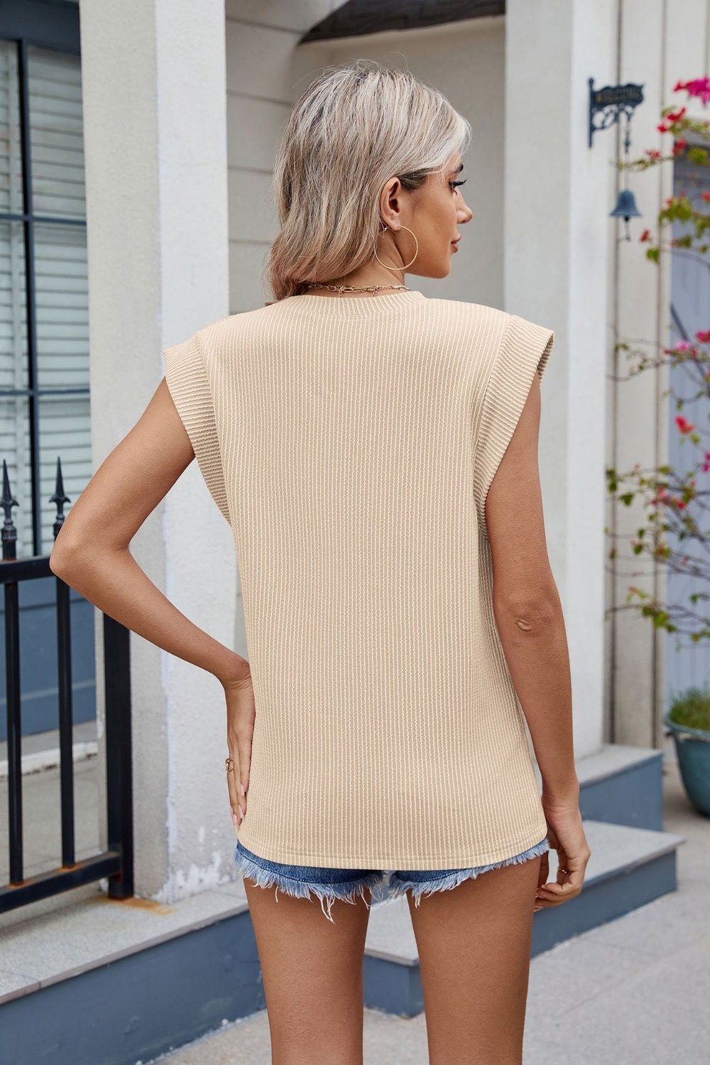 Corded Rib Round Neck T-Shirt