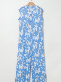 Printed Button-Front Wide Leg Jumpsuit
