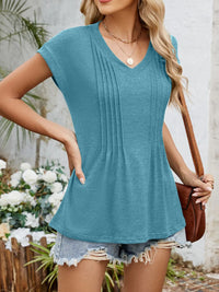 Casual V-Neck Pleated Front T-Shirt