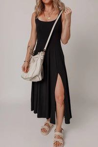 Side Slit Scoop Neck Wide Strap Dress