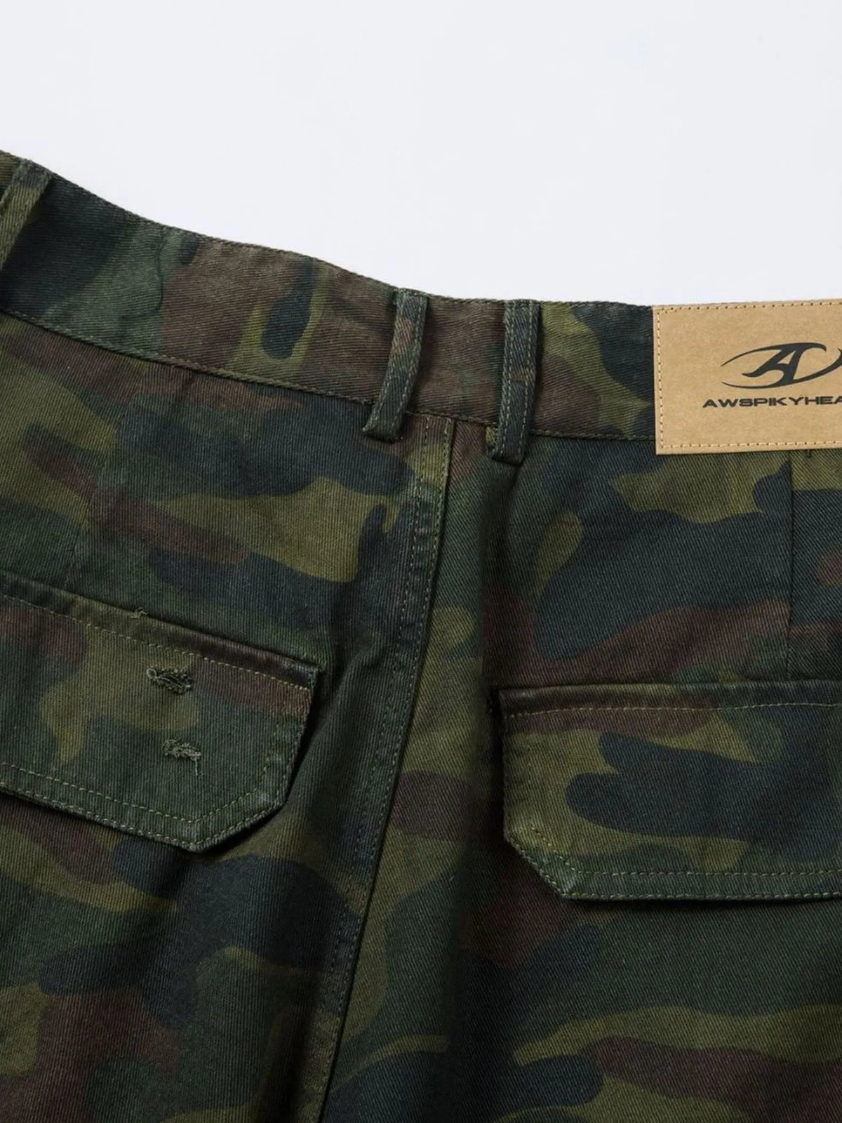 Men's Camouflage Cargo Shorts with Frayed Hem